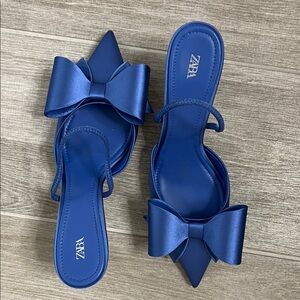 Zara Women's Satin Blue Bow Heels